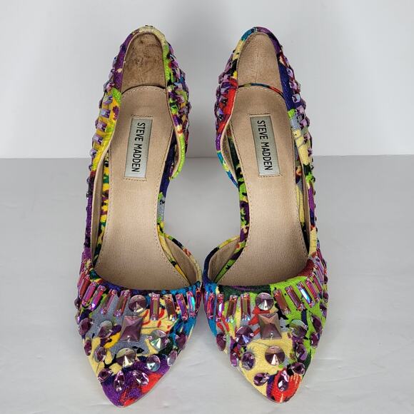 STEVE MADDEN Galactik D'Orsay Stiletto Pumps Heels Multicolor Jeweled sz 8.5 - Picture 2 of 13
